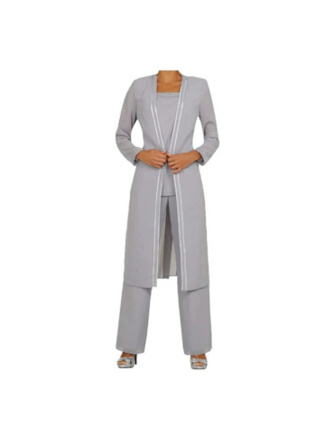 Beautiful Satin Trimmed Duster and Pant 3pc Pant Suit