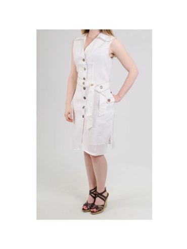 Contrast Stitch Shell Button Linen Dress.