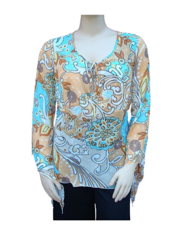 Drawstring Neckline With Rhinestone Blouse