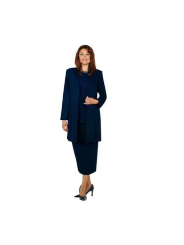 Plus Size Business Suits Long Open Jacket 3pc Skirt Set