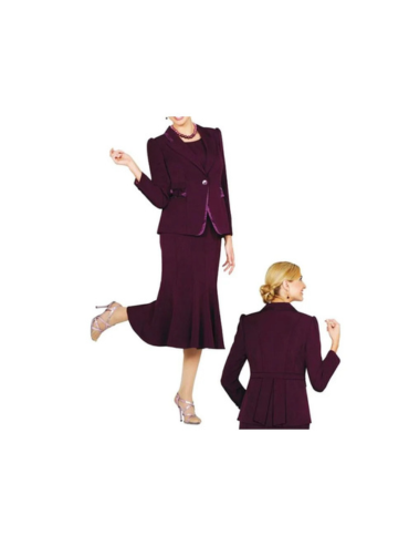Satin Trimmed Jacket With Flared Hemline 3pc Skirt Suit
