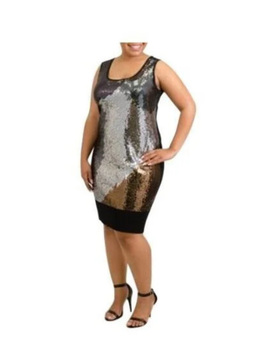 Sequin Sleeveless Plus Size Special Occasion Dress with Scoop Neck