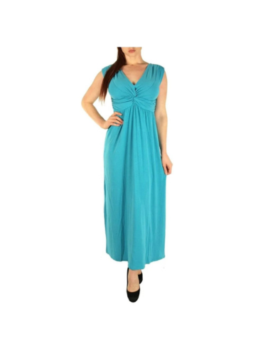 Turquoise Sleeveless Front Knot Plus Size Maxi Dress